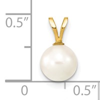 14K Yellow Gold 7-8mm White Round Akoya Saltwater Cultured Pearl Pendant view 3