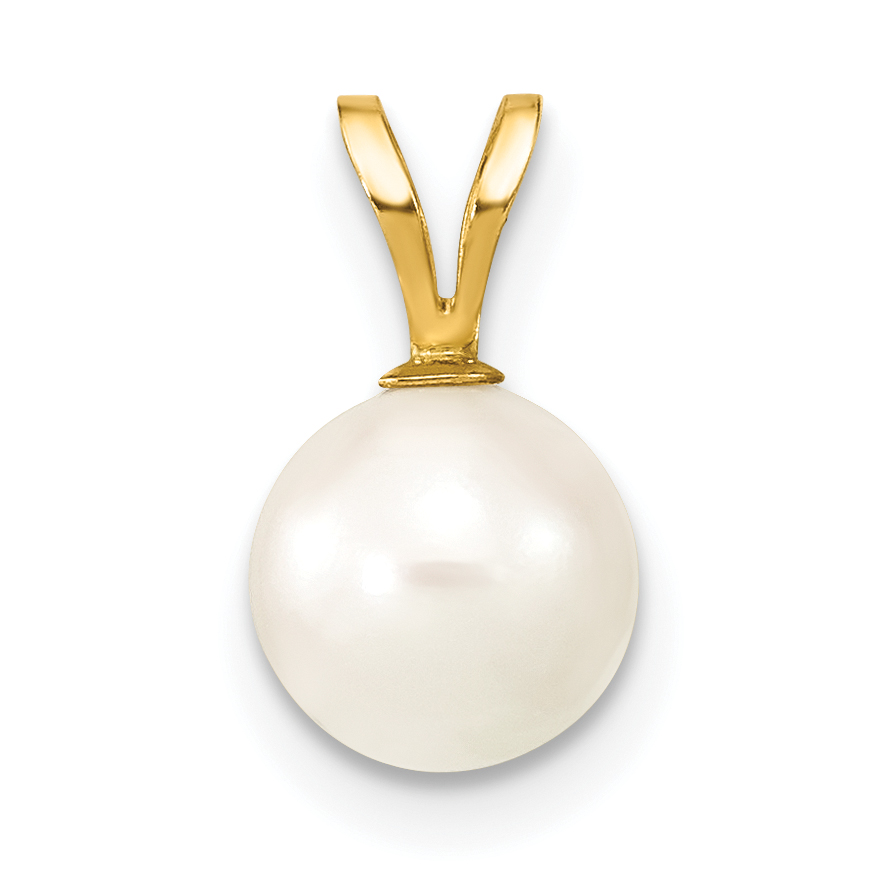 14k 7-8mm White Round Akoya Saltwater Cultured Pearl Pendant (XF488)