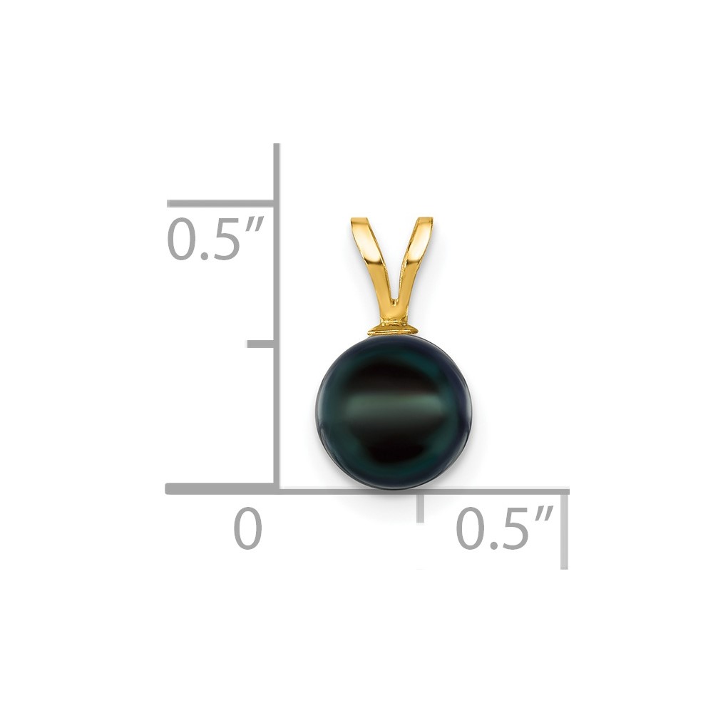 14k 7-8mm Black Round Akoya Saltwater Cultured Pearl Pendant (XF488B)