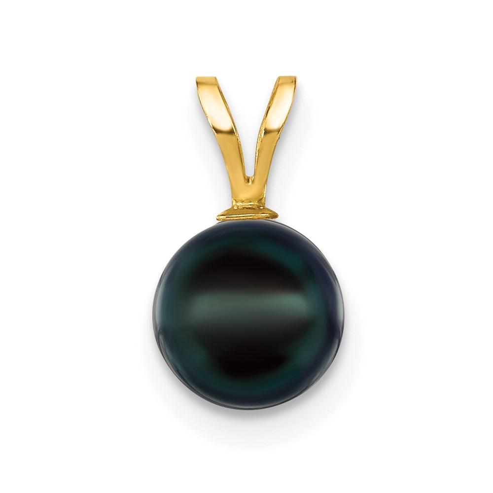 14k 7-8mm Black Round Akoya Saltwater Cultured Pearl Pendant (XF488B)