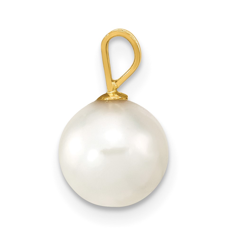 14k 8-9mm White Round Akoya Saltwater Cultured Pearl Pendant (XF489)
