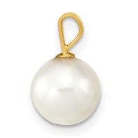 14K Yellow Gold 8-9mm White Round Akoya Saltwater Cultured Pearl Pendant view 2