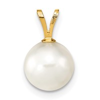 14K Yellow Gold 8-9mm White Round Akoya Saltwater Cultured Pearl Pendant view 4