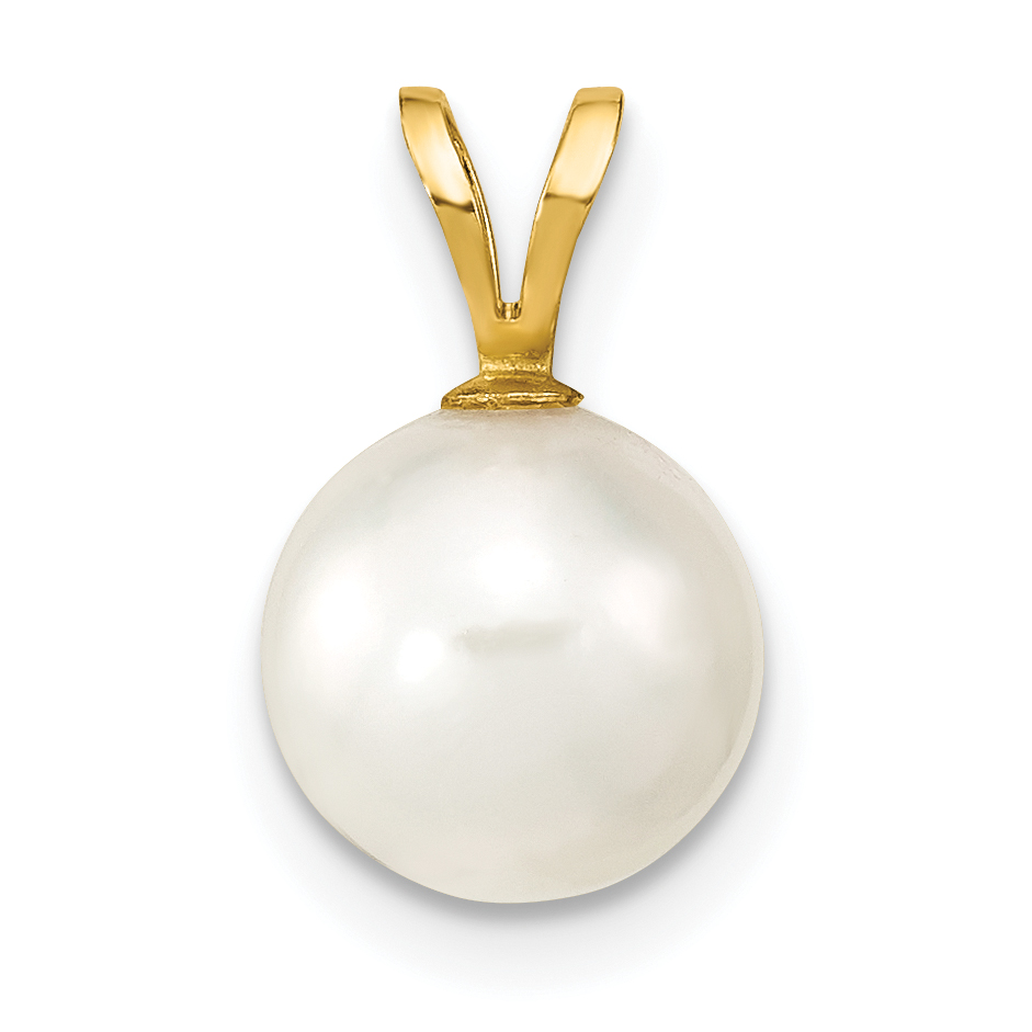 14k 8-9mm White Round Akoya Saltwater Cultured Pearl Pendant (XF489)