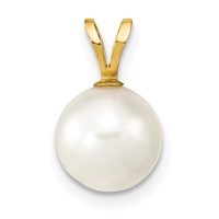 14K Yellow Gold 8-9mm White Round Akoya Saltwater Cultured Pearl Pendant view 1