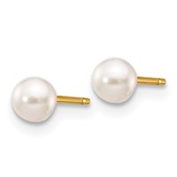 14K Yellow Gold 3-4mm White Round Akoya Saltwater Cultured Pearl Stud Post Earrings view 2