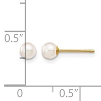 14K Yellow Gold 3-4mm White Round Akoya Saltwater Cultured Pearl Stud Post Earrings view 4