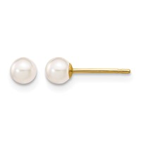 14K Yellow Gold 3-4mm White Round Akoya Saltwater Cultured Pearl Stud Post Earrings view 1