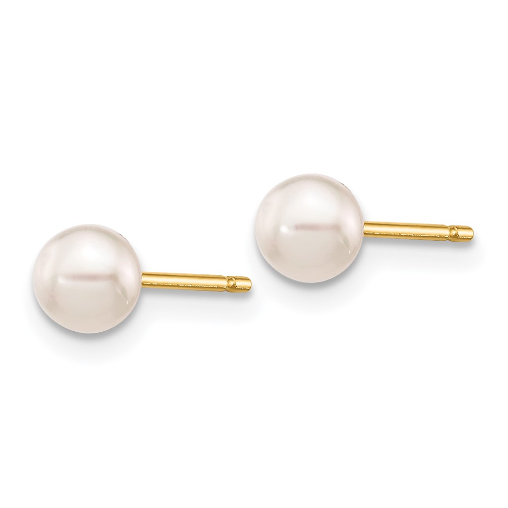 14k 4-5mm White Round Akoya Saltwater Cultured Pearl Stud Post Earrings (XF491E)