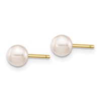 14K Yellow Gold 4-5mm White Round Akoya Saltwater Cultured Pearl Stud Post Earrings view 2