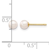 14K Yellow Gold 4-5mm White Round Akoya Saltwater Cultured Pearl Stud Post Earrings view 4