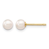 14K Yellow Gold 4-5mm White Round Akoya Saltwater Cultured Pearl Stud Post Earrings view 1