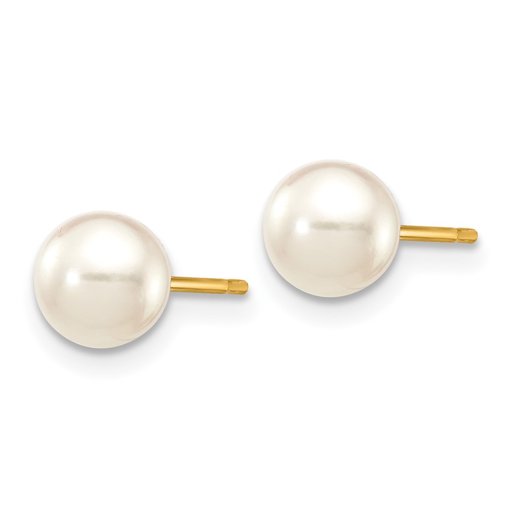 14k 5-6mm White Round Akoya Saltwater Cultured Pearl Stud Post Earrings (XF492E)
