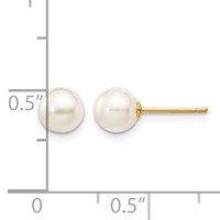 14K Yellow Gold 5-6mm White Round Akoya Saltwater Cultured Pearl Stud Post Earrings view 4