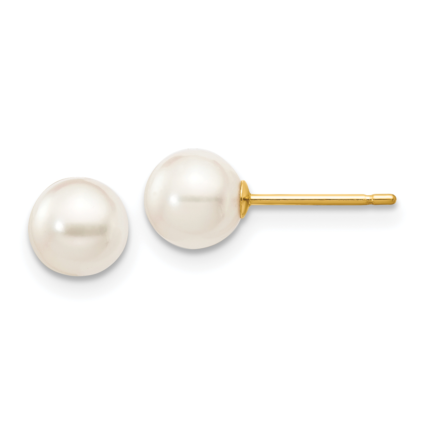 14k 5-6mm White Round Akoya Saltwater Cultured Pearl Stud Post Earrings (XF492E)