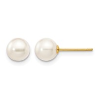 14K Yellow Gold 5-6mm White Round Akoya Saltwater Cultured Pearl Stud Post Earrings view 1