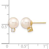 14K Yellow Gold 7-8mm White Round Freshwater Cultured Pearl and.10 Carat Diamond Post Earrings view 4