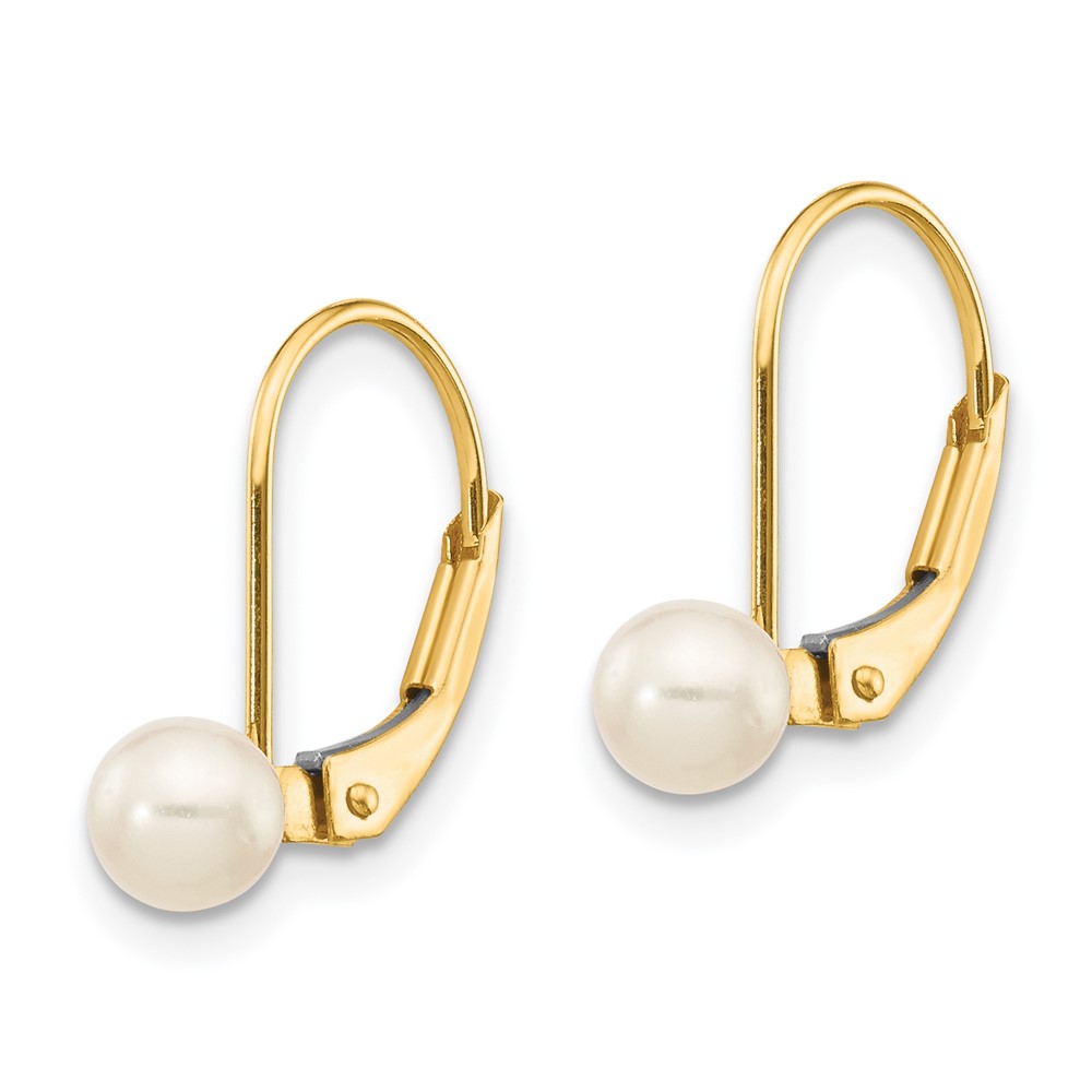 14k 4-5mm White Round Freshwater Cultured Pearl Leverback Earrings (XF495E)