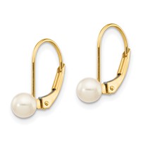 14K Yellow Gold 4-5mm White Round Freshwater Cultured Pearl Leverback Earrings view 2