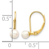 14K Yellow Gold 4-5mm White Round Freshwater Cultured Pearl Leverback Earrings view 4