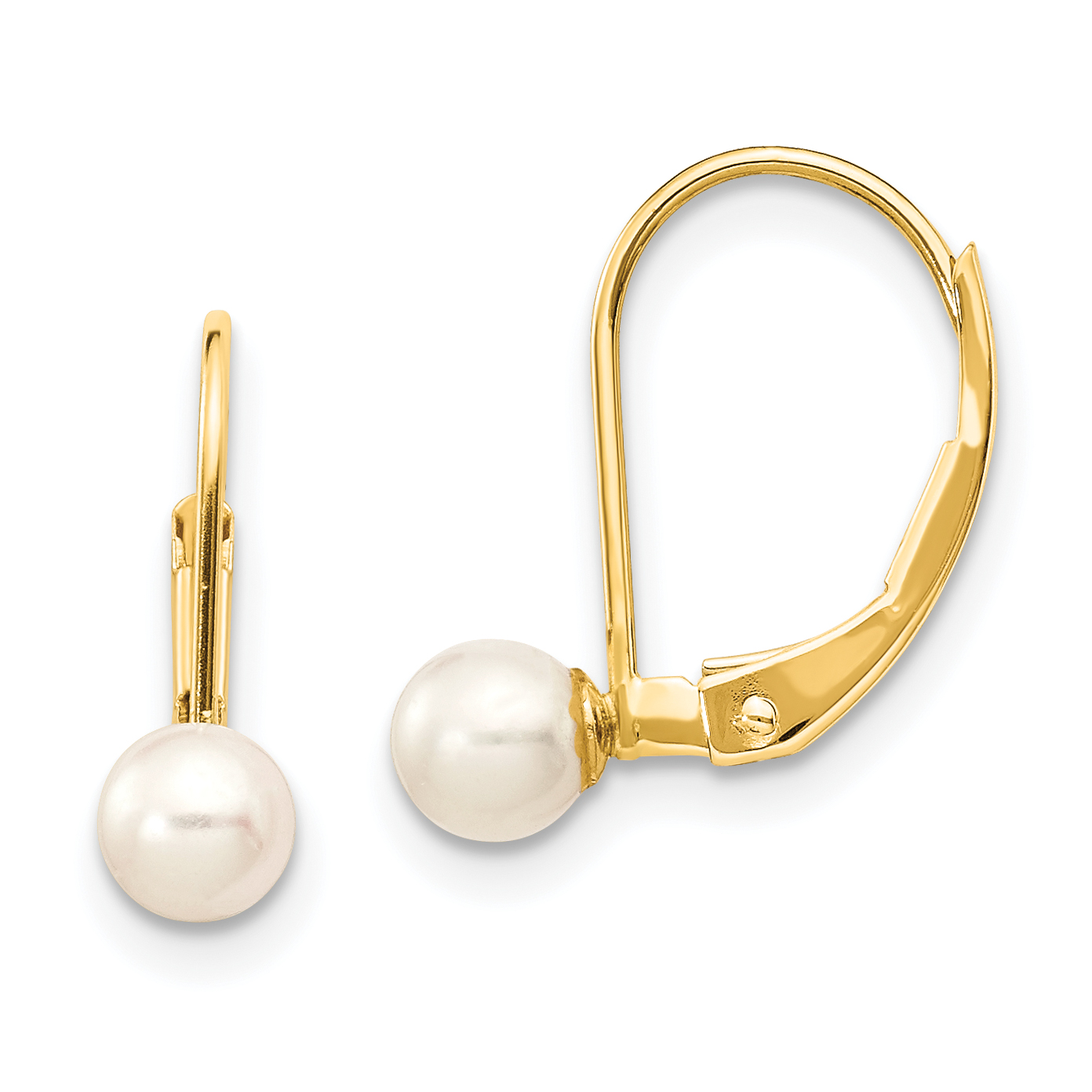 14k 4-5mm White Round Freshwater Cultured Pearl Leverback Earrings (XF495E)