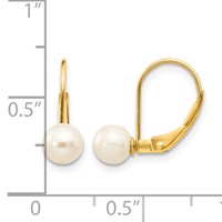 14K Yellow Gold 5-6mm White Round Freshwater Cultured Pearl Leverback Earrings view 4