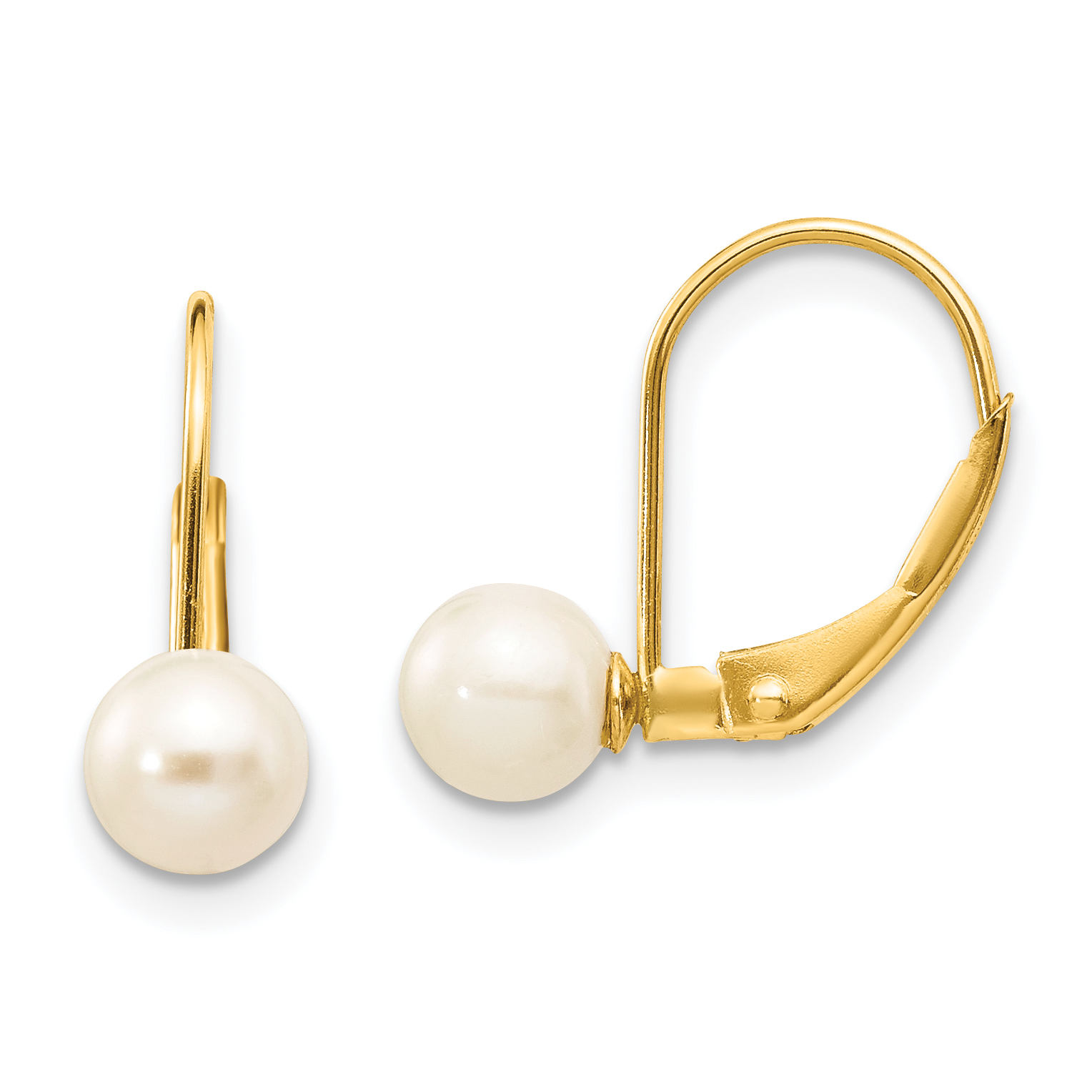 14k 5-6mm White Round Freshwater Cultured Pearl Leverback Earrings (XF496E)