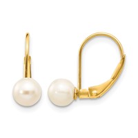 14K Yellow Gold 5-6mm White Round Freshwater Cultured Pearl Leverback Earrings view 1