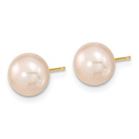 14K Yellow Gold 7-8mm Pink Near-Round Freshwater Cultured Pearl Necklace and Button Earring Set, 18" view 3