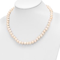 14K Yellow Gold 7-8mm Pink Near-Round Freshwater Cultured Pearl Necklace and Button Earring Set, 18" view 4