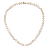 14K Yellow Gold 7-8mm Pink Near-Round Freshwater Cultured Pearl Necklace and Button Earring Set, 18" view 5