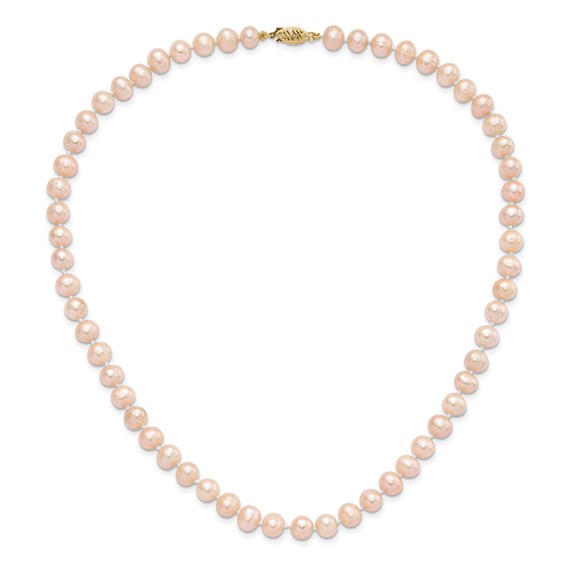 14k 7-8mm Pink Near-Round Freshwater Cultured Pearl 18 inch Necklace and Button Earring Set