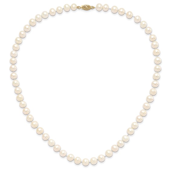 14k 7-8mm White Near-Round Freshwater Cultured Pearl 18 inch with 2 inch Extension Necklace and Button Earrings Set