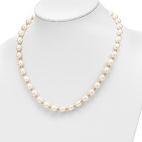 14K Yellow Gold 7-8mm White Rice Freshwater Cultured Pearl Necklace and Bead Post Dangle Earring Set, 18" view 4
