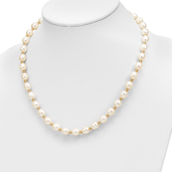 14k 7-8mm White Rice Freshwater Cultured Pearl 18 inch Necklace and Bead Post Dangle Earring Set