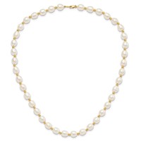 14K Yellow Gold 7-8mm White Rice Freshwater Cultured Pearl Necklace and Bead Post Dangle Earring Set, 18" view 5