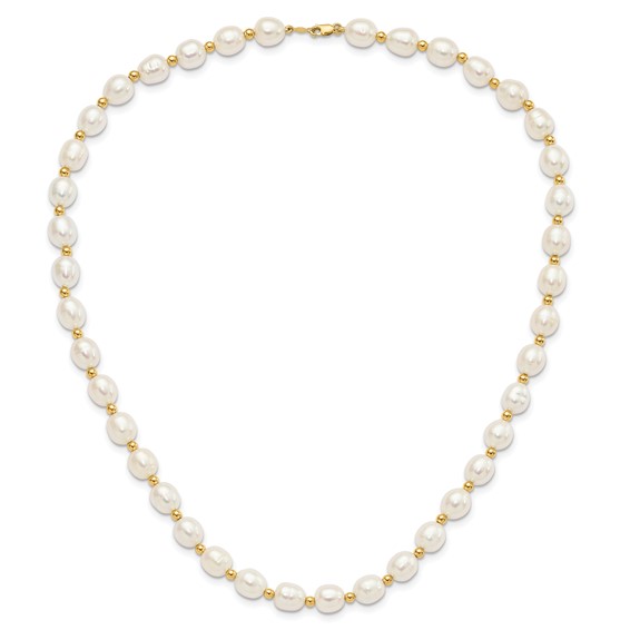 14k 7-8mm White Rice Freshwater Cultured Pearl 18 inch Necklace and Bead Post Dangle Earring Set