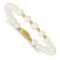 14K Yellow Gold 6-7mm White Semi-Round Freshwater Cultured Pearl Necklace 7.25 in Bracelet Button Post Earrings Set, 18" view 3