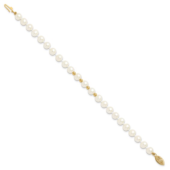 14k 6-7mm White Semi-Round Freshwater Cultured Pearl 18 inch Necklace/7.25 in Bracelet/Button Post Earrings Set