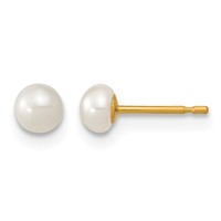 14K Yellow Gold 3-4mm White Freshwater Cultured Pearl Necklace 5 Inch Bracelet Post Earrings 3-piece Set, 14" view 2