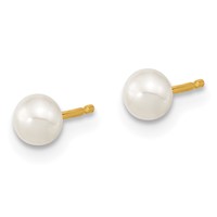 14K Yellow Gold 3-4mm White Freshwater Cultured Pearl Necklace 5 Inch Bracelet Post Earrings 3-piece Set, 14" view 4