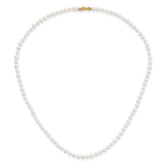 14k 3-4mm White Freshwater Cultured Pearl 14 inch Necklace / 5 inch Bracelet / Post Earrings 3-piece Set