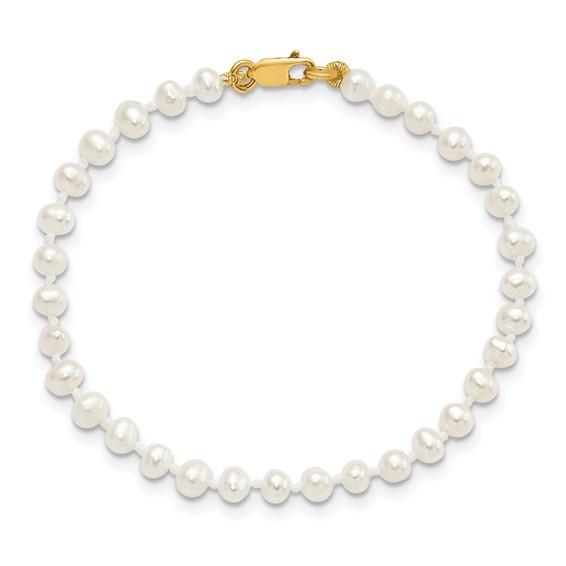 14k 3-4mm White Freshwater Cultured Pearl 14 inch Necklace / 5 inch Bracelet / Post Earrings 3-piece Set