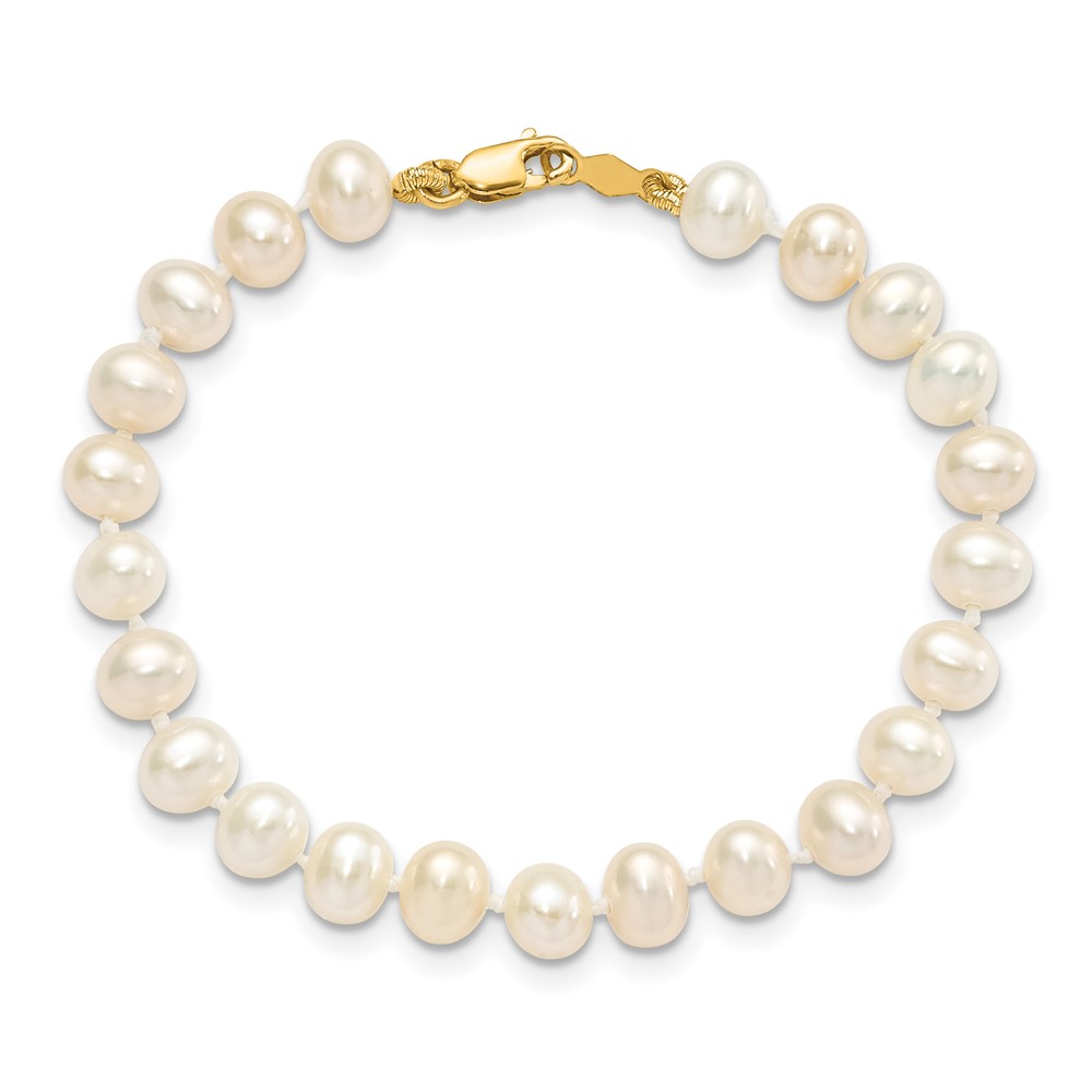 14k 4-5mm White Freshwater Cultured Pearl 14 inch Necklace, 5 inch Bracelet and Post Earrings Set (XF503SET)