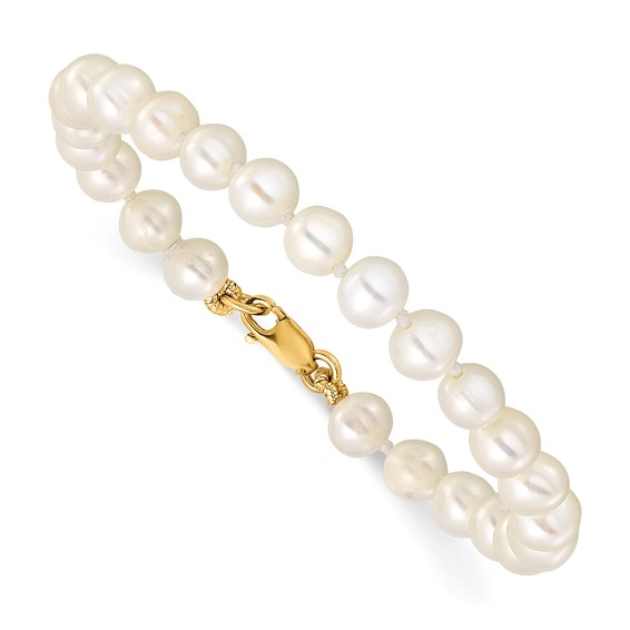14k 4-5mm White Freshwater Cultured Pearl Pendant/5 inch Bracelet/Post Earrings 3-piece Set