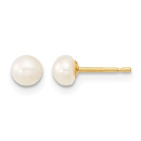 14K Yellow Gold 4-5mm White Freshwater Cultured Pearl Pendant Bracelet Post Earrings 3-piece Set, 5" view 2