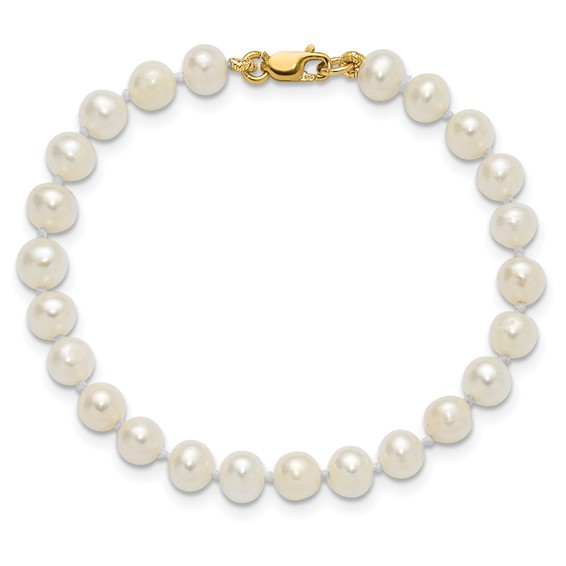 14k 4-5mm White Freshwater Cultured Pearl Pendant/5 inch Bracelet/Post Earrings 3-piece Set