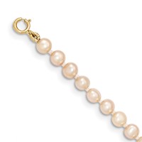 14K Yellow Gold 3-4mm Pink Near Round Freshwater Cultured Pearl Bracelet view 2