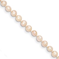 14K Yellow Gold 3-4mm Pink Near Round Freshwater Cultured Pearl Bracelet view 1