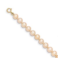 14K Yellow Gold 5-6mm Pink Near Round Freshwater Cultured Pearl Bracelet view 2